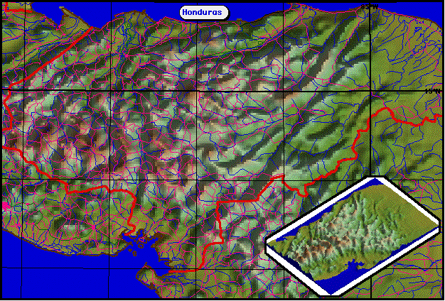 Shaded Relief Map & 3D View of Honduras (145K)